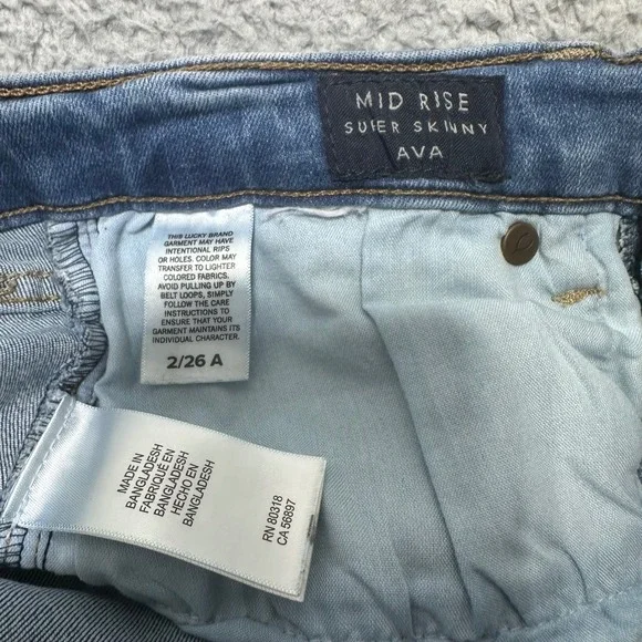 Lucky‎ Brand Ava Mid Rise Super Skinny Jeans Distressed Frayed Ankle Size 2 - Picture 4 of 12